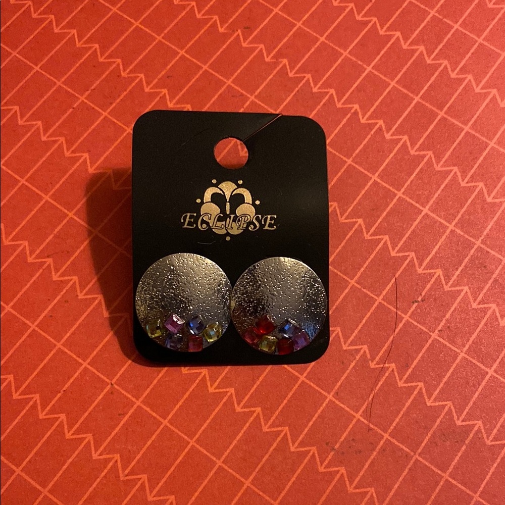 Eclipse Silver Stud Earrings with Multicolor Gems